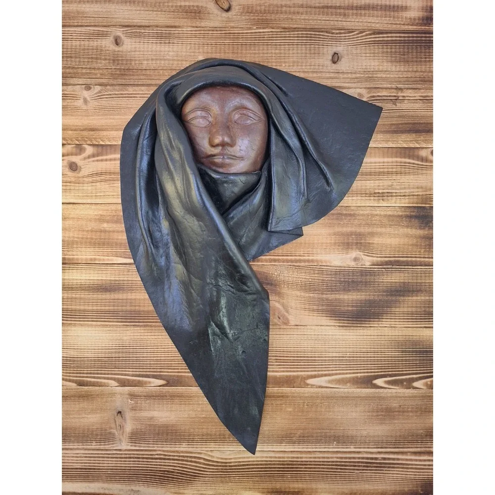 Vintage Leather Face Mask Molded Face Sculpture 3D Wall Hanging Black Brown 1997